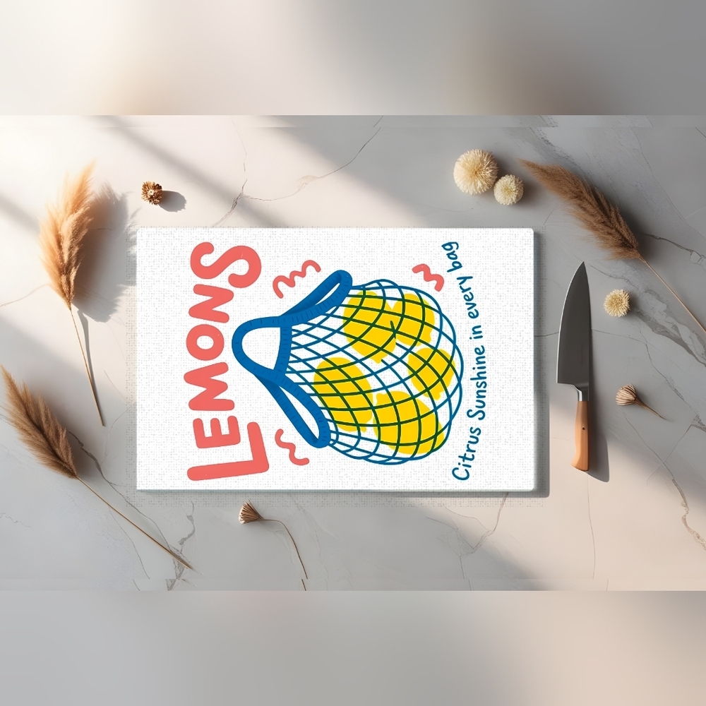 Lemons Citrus Cutting Board Glass 8 X 11